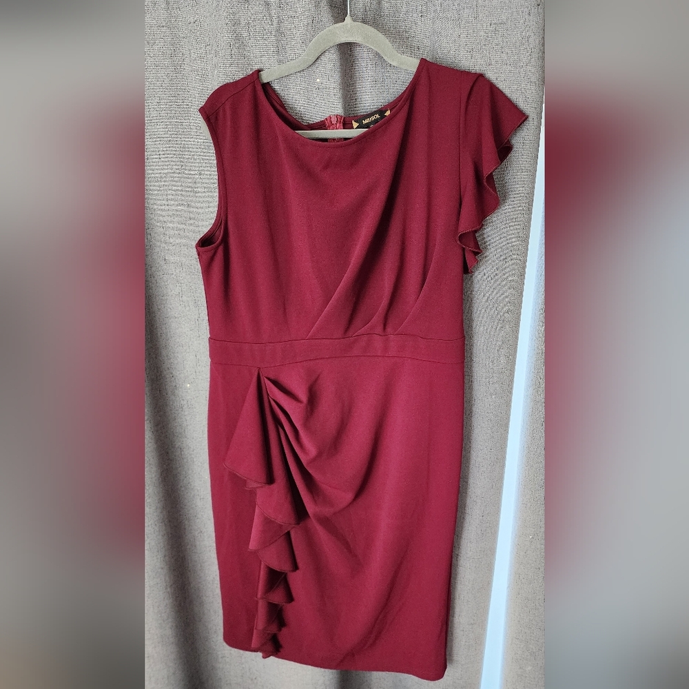 Miusol Burgundy Cocktail Dress XXL Sleeveless Ruffle Detail Elegant Formal